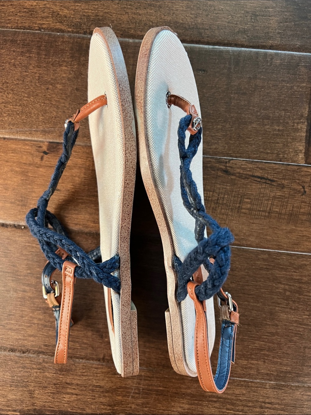 Nautica Navy Braided Rope and Tan Strap Women's Sandals - Picture 2 of 3